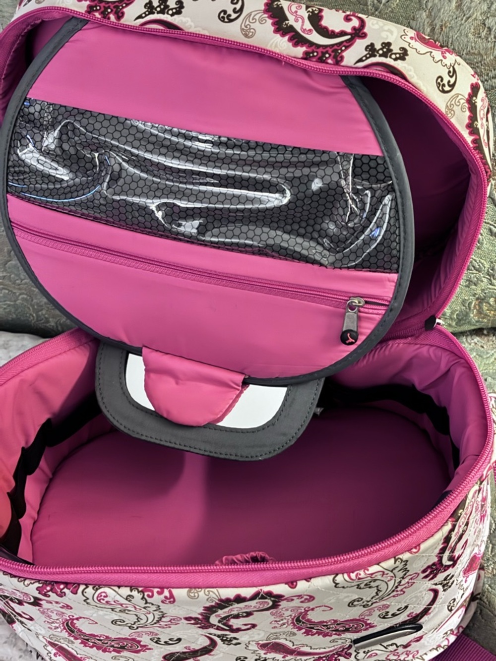 Travelon Pink and Brown Paisley Travel Toiletries Bag with Padded Shoulder Strap - Picture 6 of 11